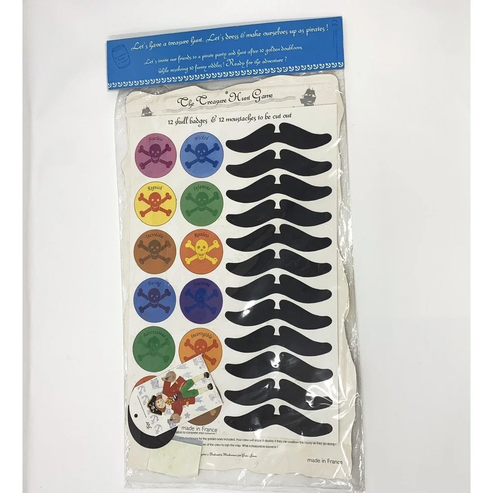 Vintage Treasure Hunt Pirate Party Game Mustaches Hats FUN - Made In France